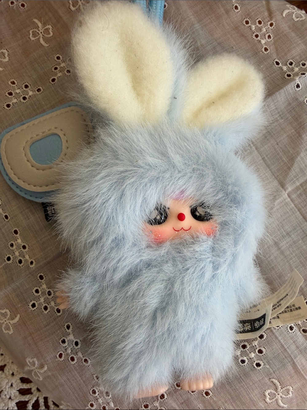 Plush Bunny Phone Pouch in Light Blue with Cream Ears